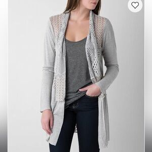 BKE Boutique Linen Crochet Lace &  Lurex Flyaway Cardigan Boho Women’s Sz Med